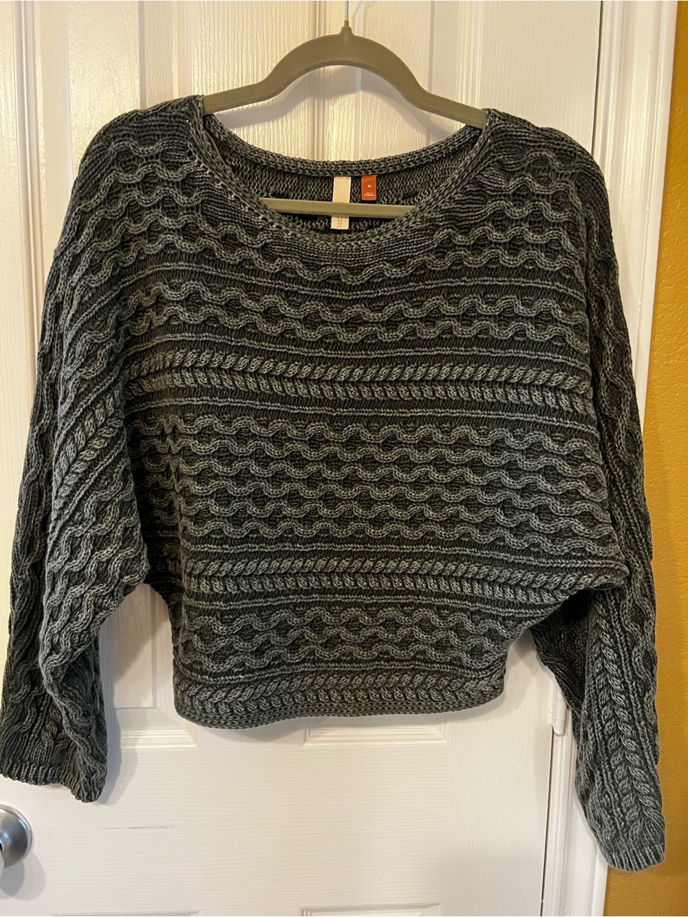 Pilcro Anthropologie Charcoal Cable Knit Cropped Sweater Cotton, Size M